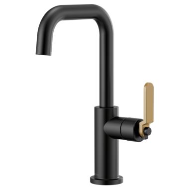 Click here to see Brizo 61054LF-BLGL Brizo Litze Matte Black/ Briliance Luxe Gold Bar Faucet with Square Spout and Industrial Handle - 61054LF-BLGL