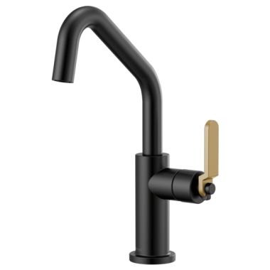 Click here to see Brizo 61064LF-BLGL Brizo Litze Matte Black/Brilliance Luxe Gold One Handle Bar Faucet with Angled Spout and Industrial Handle Kit - 61064LF-BLGL