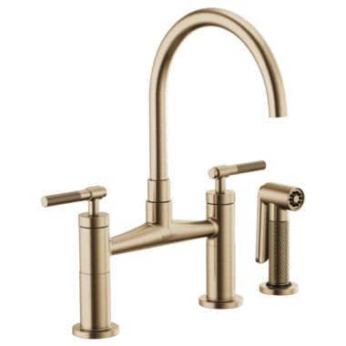Click here to see Brizo 62543LF-GL Brizo Litze Brilliance Luxe Gold Bridge Kitchen Faucet with Arc Spout and Knurled Handles, 1.8 GPM - 62543LF-GL