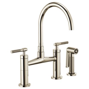 Click here to see Brizo 62543LF-PN Brizo Litze Brilliance Polished Nickel Bridge Kitchen Faucet with Arc Spout and Knurled Handles, 1.8 GPM - 62543LF-PN