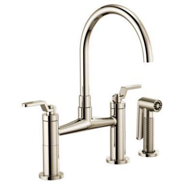 Click here to see Brizo 62544LF-PN Brizo Litze Brilliance Polished Nickel Bridge Kitchen Faucet with Arc Spout and Industrial Handles, ADA, 1.8 GPM - 62544LF-PN