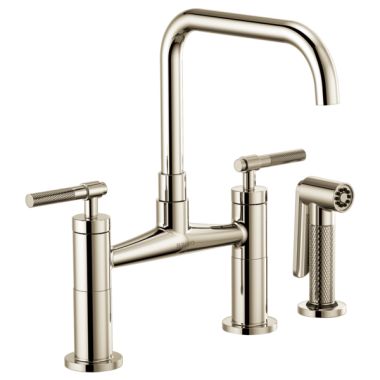 Click here to see Brizo 62553LF-PN Brizo Litze Brilliance Polished Nickel Bridge Kitchen Faucet with Square Spout and Knurled Handles, ADA, 1.8 GPM - 62553LF-PN