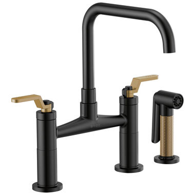 Click here to see Brizo 62554LF-BLGL Brizo Litze Matte Black/Brilliance Luxe Gold Bridge Kitchen Faucet with Square Spout and Industrial Handles, ADA, 1.8 GPM - 62554LF-BLGL
