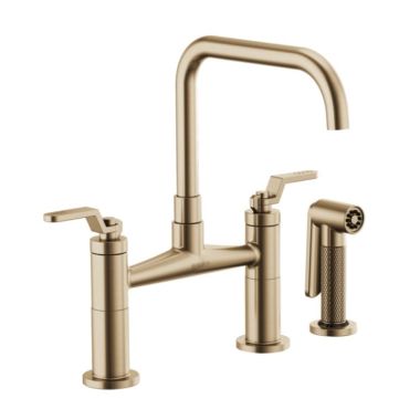 Click here to see Brizo 62554LF-GL Brizo Litze Brilliance Luxe Gold Bridge Kitchen Faucet with Square Spout and Industrial Handles, ADA, 1.8 GPM - 62554LF-GL