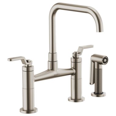 Click here to see Brizo 62554LF-SS Brizo Litze Brilliance Stainless Bridge Kitchen Faucet with Square Spout and Industrial Handles, ADA, 1.8 GPM - 62554LF-SS