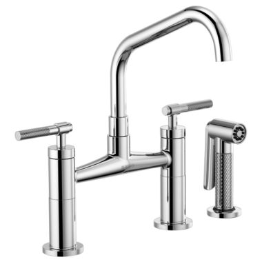 Click here to see Brizo 62563LF-PC Brizo Litze Series Polished Chrome Bridge Faucet with Angled Swivel Spout and Knurled Handle, 1.8 GPM - 62563LF-PC