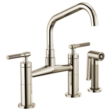 Click here to see Brizo 62563LF-PN Brizo Litze Series Brilliance Polished Nickel Bridge Faucet with Angled Swivel Spout and Knurled Handle, 1.8 GPM - 62563LF-PN