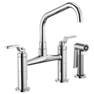 Click here to see Brizo 62564LF-PC Brizo Litze Series Polished Chrome Bridge Faucet with Angled Swivel Spout and Industrial Handle, 1.8 GPM - 62564LF-PC