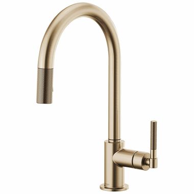 Click here to see Brizo 63043LF-GL Brizo Litze Brilliance Luxe Gold Pull-Down Kitchen Faucet with Arc Spout and Knurled Handle, Two-Function Wand, ADA, 1.8 GPM - 63043LF-GL