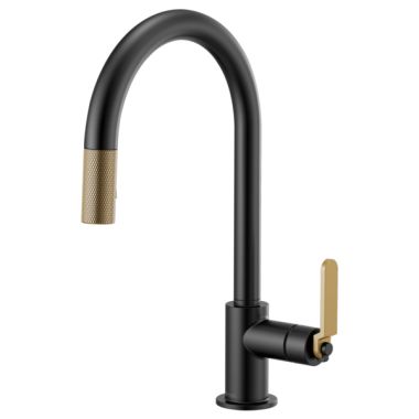 Click here to see Brizo 63044LF-BLGL Brizo Litze Matte Black/Brilliance Luxe Gold Pull-Down Kitchen Faucet with Arc Spout and Industrial Handle, Euro-Motion Ceramic Cartridge, 1.8 GPM - 63044LF-BLGL