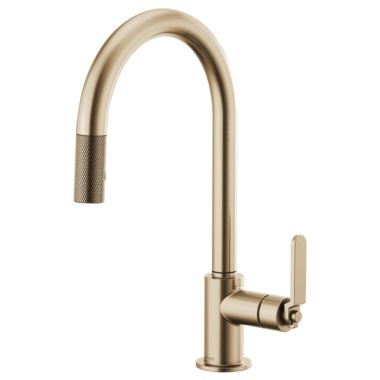 Click here to see Brizo 63044LF-GL Brizo Litze Brilliance Luxe Gold Pull-Down Kitchen Faucet with Arc Spout and Industrial Handle, Euro-Motion Ceramic Cartridge, 1.8 GPM - 63044LF-GL