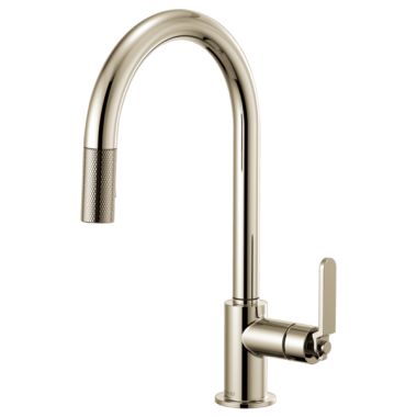 Click here to see Brizo 63044LF-PN Brizo Litze Brilliance Polished Nickel Pull-Down Kitchen Faucet with Arc Spout and Industrial Handle, Euro-Motion Ceramic Cartridge, 1.8 GPM - 63044LF-PN