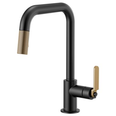 Click here to see Brizo 63054LF-BLGL Brizo Litze Series Matte Black/Brilliance Luxe Gold Pull-Down Single-Handle Faucet with Swivel Spout and Industrial Handle, 1.8 GPM - 63054LF-BLGL
