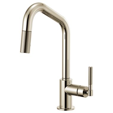 Click here to see Brizo 63063LF-PN Brizo Litze Brilliance Polished Nickel Pull-Down Kitchen Faucet with Angled Spout and Knurled Handle - 63063LF-PN