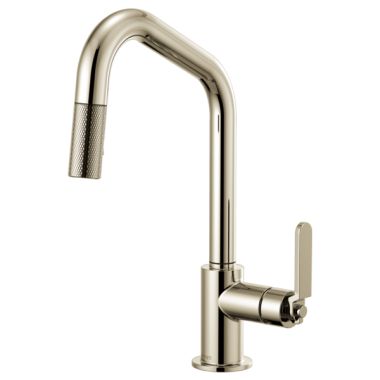 Click here to see Brizo 63064LF-PN Brizo Litze Brilliance Polished Nickel Pull-Down Kitchen Faucet with Angled Spout and Industrial Handle - 63064LF-PN