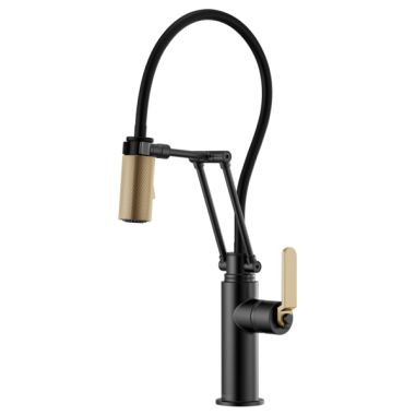 Click here to see Brizo 63244LF-BLGL Brizo Litze Matte Black/Brilliance Luxe Gold Articulating Faucet with Knurled Handle - 63244LF-BLGL