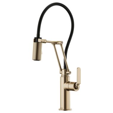 Click here to see Brizo 63244LF-GL Brizo Litze Articulating Faucet with Industrial Handle, Touch-Clean nozzles, 1.8 GPM, Brilliance Luxe Gold - 63244LF-GL 
