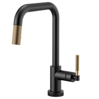 Click here to see Brizo 64053LF-BLGL Brizo Litze Matte Black/Brilliance Luxe Gold SmartTouch Pull-Down Kitchen Faucet with Square Spout and Knurled Handle - 64053LF-BLGL