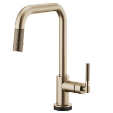 Click here to see Brizo 64053LF-GL Brizo Litze Brilliance Luxe Gold SmartTouch Pull-Down Kitchen Faucet with Square Spout and Knurled Handle - 64053LF-GL
