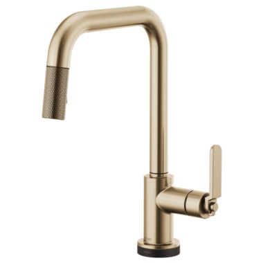 Click here to see Brizo 64054LF-GL Brizo Litze Brilliance Luxe Gold SmartTouch Pull-Down Kitchen Faucet with Square Spout and Industrial Handle - 64054LF-GL