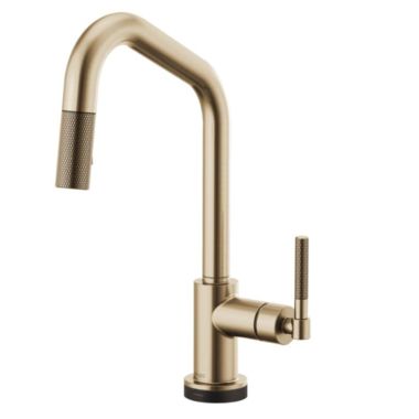 Click here to see Brizo 64063LF-GL Brizo Litze Brilliance Luxe Gold SmartTouch Pull-Down Kitchen Faucet with Angled Spout and Knurled Handle - 64063LF-GL