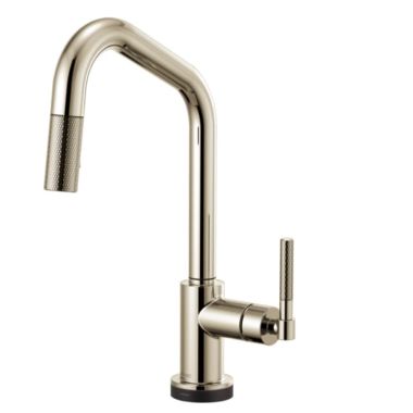 Click here to see Brizo 64063LF-PN Brizo Litze Brilliance Polished Nickel SmartTouch Pull-Down Kitchen Faucet with Angled Spout and Knurled Handle - 64063LF-PN