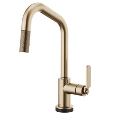 Click here to see Brizo 64064LF-GL Brizo Litze Brilliance Luxe Gold SmartTouch Pull-Down Kitchen Faucet with Angled Spout and Industrial Handle - 64064LF-GL