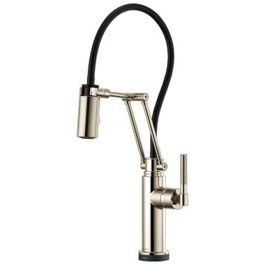 Click here to see Brizo 64243LF-PN Brizo Litze Brilliance Polished Nickel One-Handle Pull-Down Kitchen Faucet with Knurled Handle, SmartTouch, MagneDock, TempIP, 1.8 GPM - 64243LF-PN