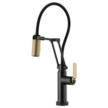 Click here to see Brizo 64244LF-BLGL Brizo Litze Matte Black/Brilliance Luxe Gold One-Handle Pull-Down Kitchen Faucet with Industrial Handle, SmartTouch, MagneDock, TempIP, 1.8 GPM - 64244LF-BLGL