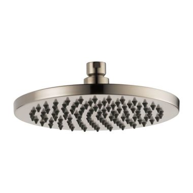 Click here to see Brizo 81375-NK-ECO Brizo Essential 8in Single-Function Raincan Shower Head, Linear, Round, 2.0 GPM, WaterSense, Overhead-Mount, Luxe Nickel - 81375-NK-ECO