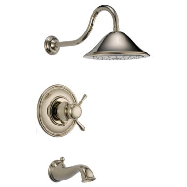 Click here to see Brizo T60410-PN-2.5 Brizo Traditional TempAssure Thermostatic Tub/Shower Faucet with Rain Showerhead, 2.5 GPM, Two-Handle, Lever Handles, Brilliance Polished Nickel - T60410-PN-2.5