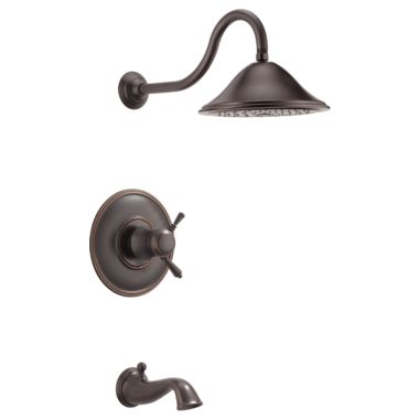 Click here to see Brizo T60410-RB-2.5 Brizo Traditional TempAssure Thermostatic Tub/Shower Faucet with Rain Showerhead, 2.5 GPM, Two-Handle, Lever Handles, Venetian Bronze - T60410-RB-2.5