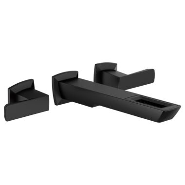 Click here to see Brizo T65886LF-BL-ECO Brizo Vettis Two-Handle Bathroom Faucet with Open-Flow Spout, Less Drain, Wall-Mount, 1.2 GPM, Matte Black - T65886LF-BL-ECO