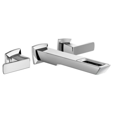 Click here to see Brizo T65886LF-PC-ECO Brizo Vettis Two-Handle Bathroom Faucet with Open-Flow Spout, Less Drain, Wall-Mount, 1.2 GPM, Polished Chrome - T65886LF-PC-ECO