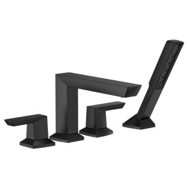 Click here to see Brizo T67488-BL Brizo Vettis Two-Handle Deck-Mount Roman Tub Faucet Trim with 1.75 GPM Hand Shower, 4-Hole, Lever Handles, ADA, Matte Black - T67488-BL