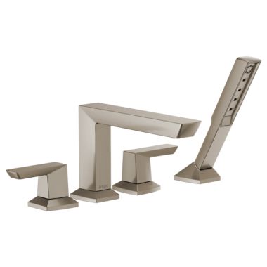 Click here to see Brizo T67488-NK Brizo Vettis Two-Handle Deck-Mount Roman Tub Faucet Trim with 1.75 GPM Hand Shower, 4-Hole, Lever Handles, ADA, Brilliance Luxe Nickel - T67488-NK