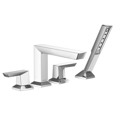 Click here to see Brizo T67488-PC Brizo Vettis Two-Handle Deck-Mount Roman Tub Faucet Trim with 1.75 GPM Hand Shower, 4-Hole, Lever Handles, ADA, Polished Chrome - T67488-PC