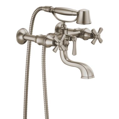 Click here to see Brizo T70361-NK Brizo Rook Two-Handle Multi-Mount Tub Faucet Trim with 1.75 GPM Hand Shower, Cross Handles, Brilliance Luxe Nickel - T70361-NK