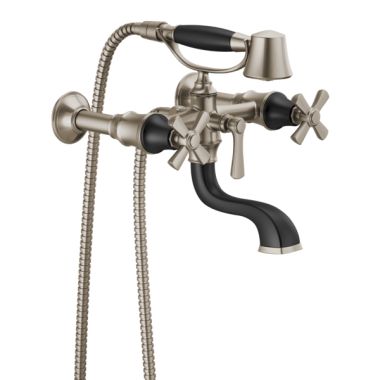 Click here to see Brizo T70361-NKBL Brizo Rook Two-Handle Multi-Mount Tub Faucet Trim with 1.75 GPM Hand Shower, Cross Handles, Brilliance Luxe Nickel/Matte Black - T70361-NKBL