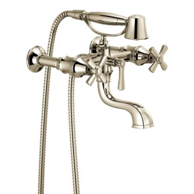 Click here to see Brizo T70361-PN Brizo Rook Two-Handle Multi-Mount Tub Faucet Trim with 1.75 GPM Hand Shower, Cross Handles, Brilliance Polished Nickel - T70361-PN