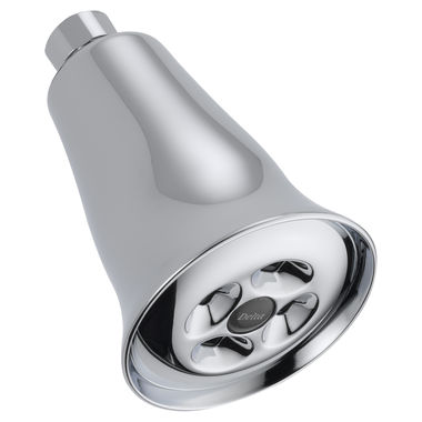 Click here to see Delta RP46384 Delta H2Okinetic Technology 1.5 GPM Single-Spray Setting Showerhead with Touch-Clean, Full Spray Function, 3-1/4in Diameter, Chrome- RP46384