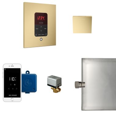Click here to see Mr. Steam MSBUTLER1SQ-SB Mr Steam Butler Steam Generator Control Kit  Package in Square Satin Brass - MSBUTLER1SQ-SB