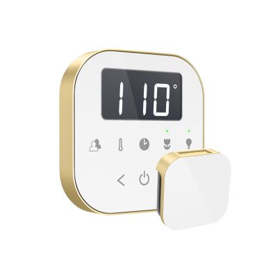 Click here to see Mr. Steam AIRTWH-SB Mr Steam AirTempo Steam Shower Control in White with Satin Brass - AIRTWH-SB