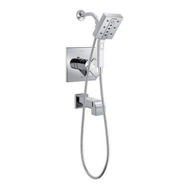 Click here to see Delta 17467-I Delta Ara Monitor 17 Series In2ition Dual-Function Chrome Tub and Shower Trim with Two-in-One Shower Head Combo, H2Okinetic, Touch-Clean, ADA - 17467-I