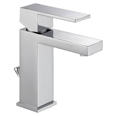 Click here to see Delta 567LF-HGM-PP Delta Modern Square Single-Hole Chrome Lavatory Faucet, Metal Pop-Up, 0.5 GPM, Single-Handle, Square Lever Handle, Project Pack - 567LF-HGM-PP