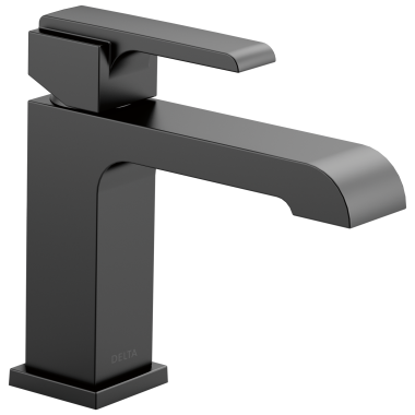 Click here to see Delta 567LF-BLLPU Delta Ara Angular Spout Matte Black Lavatory Faucet with Escutcheon and Red/Blue Indicators, Less Pop-Up, 1.2 GPM, Single-Handle, DIAMOND Seal - 567LF-BLLPU