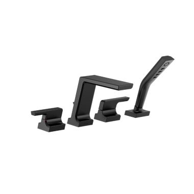 Click here to see Delta T4799-BL Delta Pivotal Two-Handle Roman Tub Faucet Trim with 1.75 GPM Three-Setting Hand Shower, H2Okinetic, Angular Spout, Lever Handles, Matte Black - T4799-BL