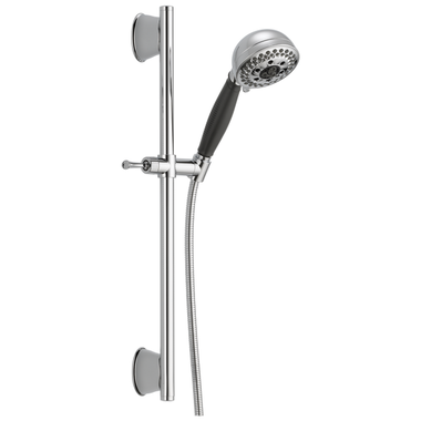 Click here to see Delta 51559 Delta Universal Showering 5-Setting Hand Shower with Slide Bar, H2Okinetic, Touch-Clean, 1.75 GPM, Chrome - 51559