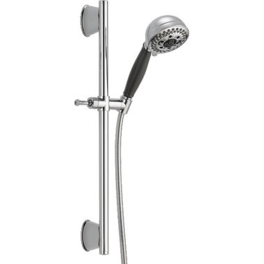 Click here to see Delta 51559-SS Delta Universal Showering 5-Setting Hand Shower with Slide Bar, H2Okinetic, Touch-Clean, 1.75 GPM, Stainless - 51559-SS