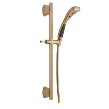 Click here to see Delta 51569-CZ Delta Universal Showering 2in Single-Setting Hand Shower with Slide Bar, Square, 2 GPM, H2Okinetic, WaterSense, Brilliance Champagne Bronze - 51569-CZ